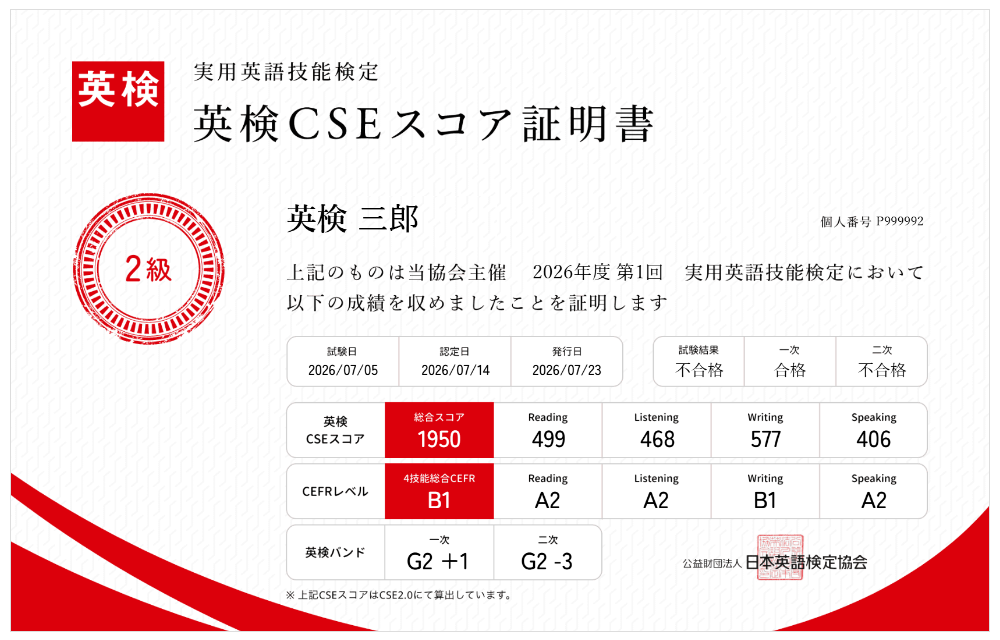デジタル英検CSEスコア証明書