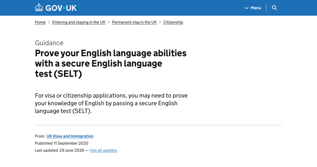 英国政府サイト（GOV.UK）のスクリーンショット